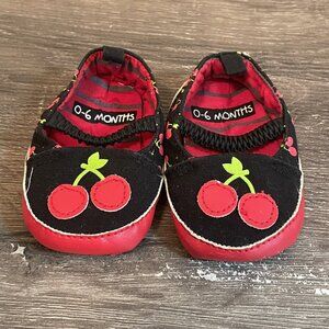 Sourpuss Baby Cherry Shoes Punk 0-6 Months Cribshoes Red Black Rock